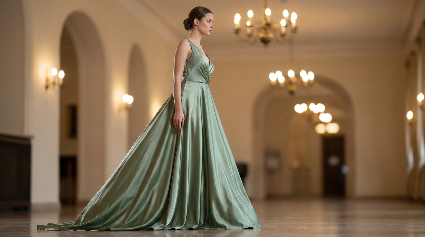 Robe satin vert sauge Robe satin vert sauge