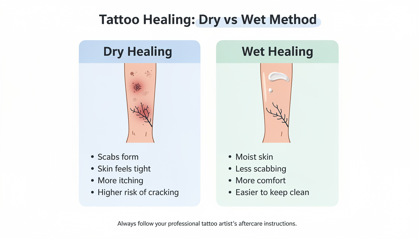 découvrez quelle méthode de cicatrisation choisir pour votre tatouage : sèche ou humide, et apprenez les conseils pour une guérison optimale et sans complications.